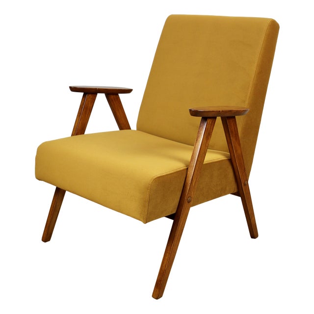 Vintage Golden Velvet Lounge Chair, 1970s For Sale