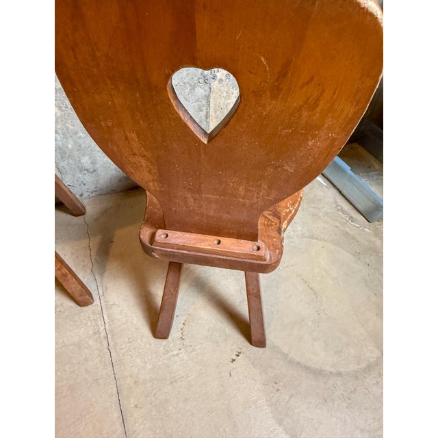 Set of 4 Vintage Alpine Bavarian Heart-Cutout Plank Chairs (Brettstuhl) For Sale - Image 12 of 13