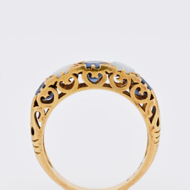 Vintage Garter Ring in Gold, Sapphires, Opals and Diamonds, Size 3.75 For Sale - Image 6 of 6