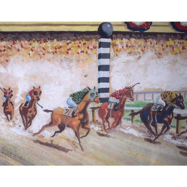 Traditional Mid 20th Century Field of Seven Race Horses Rounding the Corner For Sale - Image 3 of 4