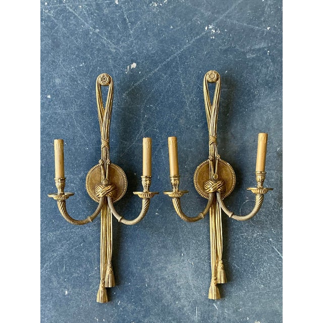 Brass Vintage Regency Swag Light Sconce - A Pair For Sale - Image 8 of 9