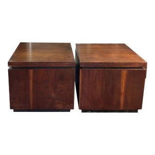 Mid Century Attributed to Adrian Pearsall Walnut Cube Side Tables, Signed For Sale