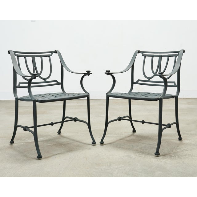 Metal Set of Four Brown Jordan-Style Neoclassical Garden Armchairs For Sale - Image 7 of 18
