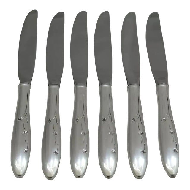 1950s Gorham Celeste Starburst Atomic Sterling Silver Dinner Knives- Set of 6 For Sale