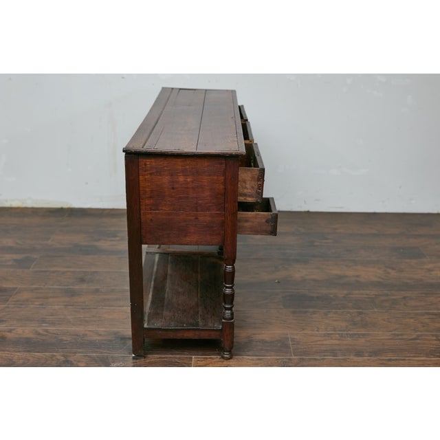 English Late Georgian Oak 19th Century Dresser Base with Chippendale Brass Hardware For Sale - Image 3 of 12