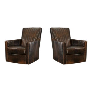 Pair of CR Laine Malcolm Brown Leather Swivel Chairs For Sale