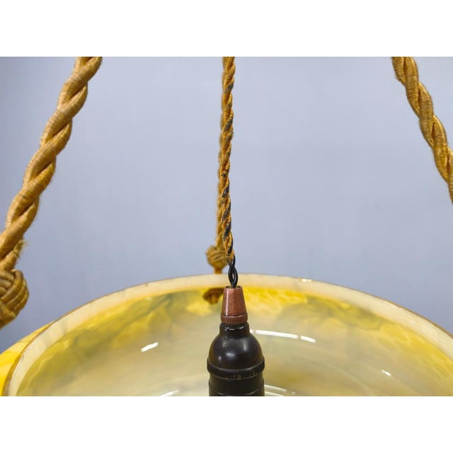Art Deco Pendant Light in Marbled Glass and Brass, 1930s For Sale - Image 9 of 16
