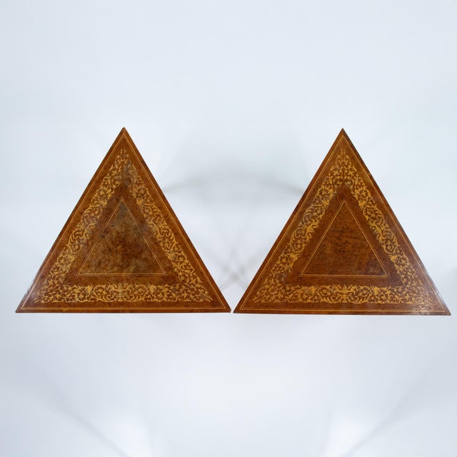 Pair of Vintage Italian Sorrento Style Marquetry Triangular Side Tables, C. 1970 For Sale In Chicago - Image 6 of 18