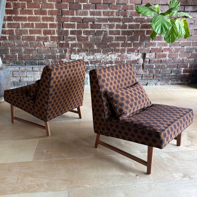 Textile Pair of Custom Made Mid-Century Modern Dunbar Style Slipper Chairs For Sale - Image 7 of 11