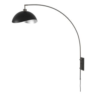 Luna Bella Wall Arc Lamp - Black Nickel Steel, Matte Black/Silver Shade, Dimmable For Sale