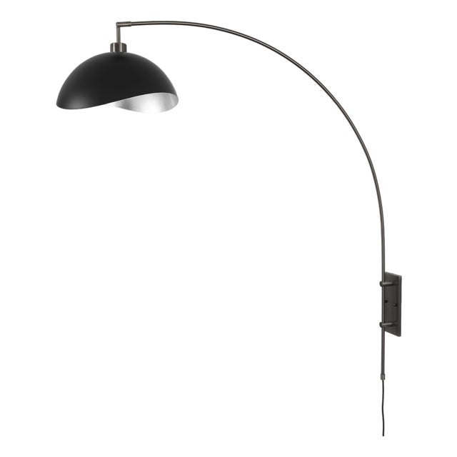Luna Bella Wall Arc Lamp - Black Nickel Steel, Matte Black/Silver Shade, Dimmable For Sale