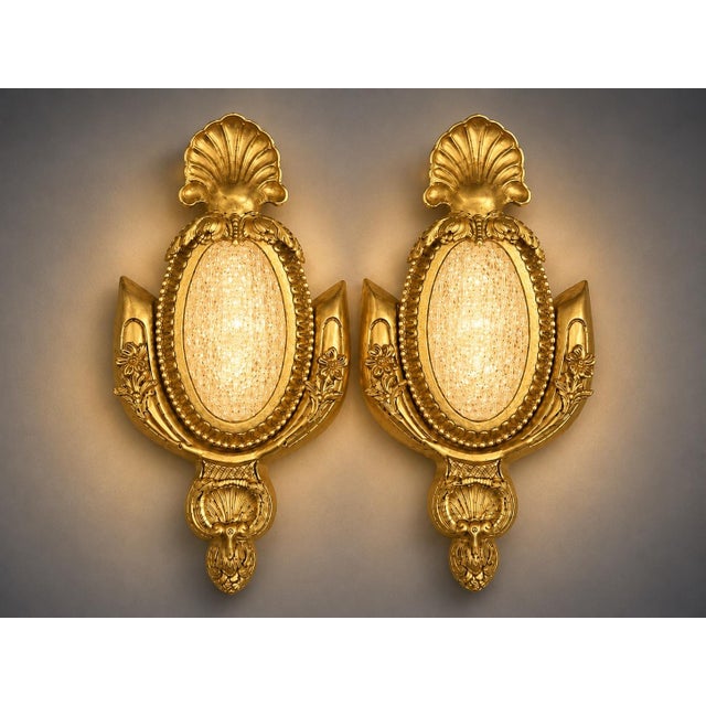1970s French Maker Louis XVI Gold Bronze Wall Lamps Sconces-Pair For Sale - Image 12 of 13