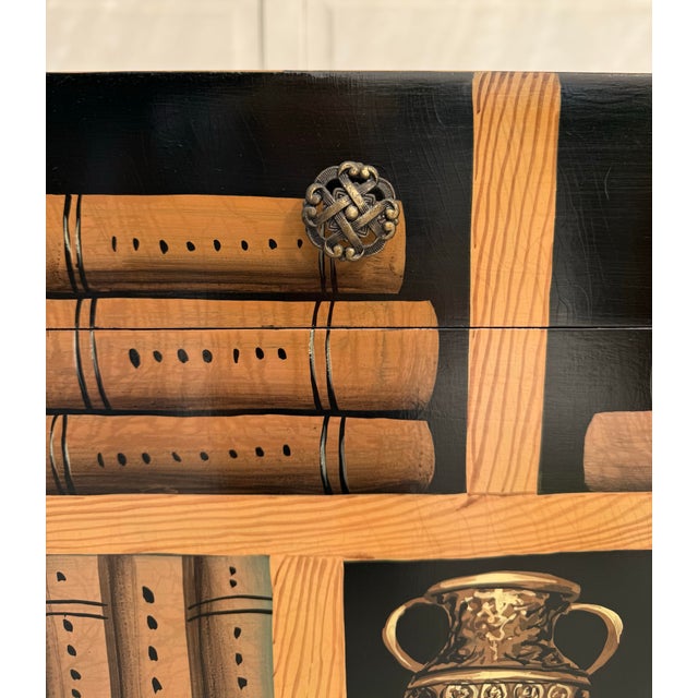 Vintage Chinese Trompe-L’Oeil Lacquered Lidded Chest on Stand For Sale - Image 4 of 16