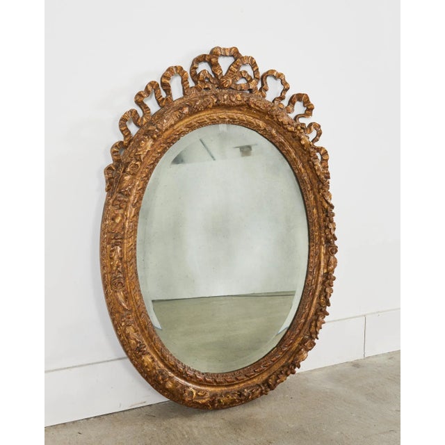 Louis XVI Baroque Style Oval Ribbon Swag Wall Mirror For Sale - Image 4 of 13