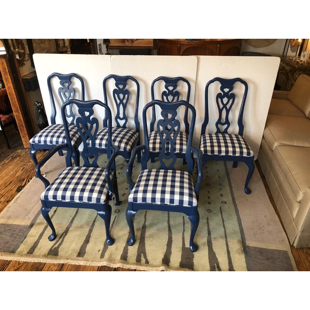 Farrow & Ball Gingham Upholstered Dining Chairs - Set of 6 | Chairish