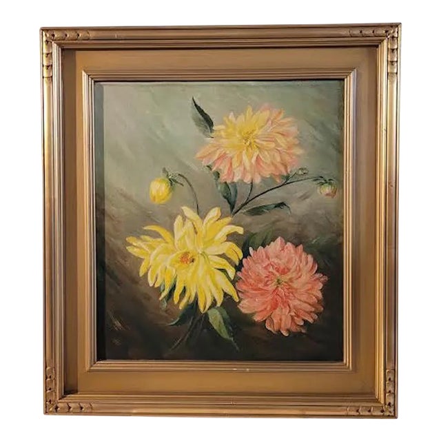 Early 20th C Oil Painting of Chrysanthemums For Sale