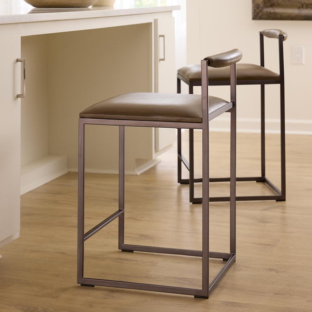 Metal Bradbury Counter Stool, Truffle Leather For Sale - Image 7 of 8