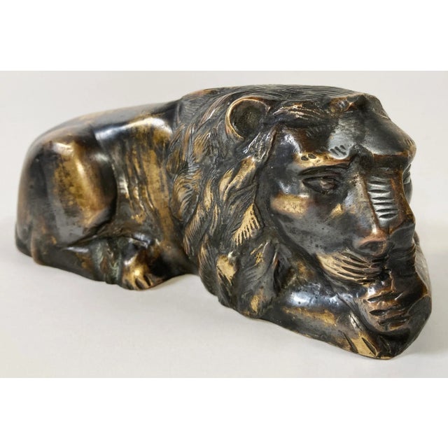 Vintage Bronze Resting Lion Paper Weight, Bookend | Chairish