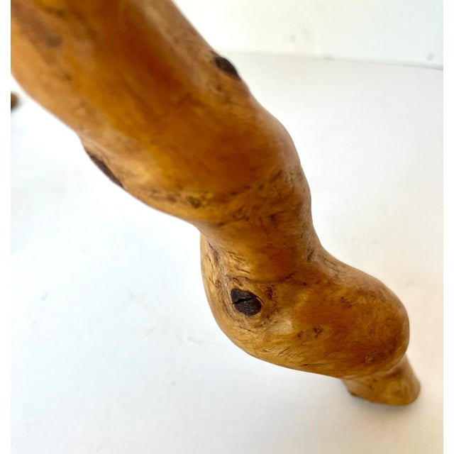 Mid-Century Brutalist Handcrafted French Twisted Splay Leg Fruit Wood Stool For Sale - Image 12 of 14