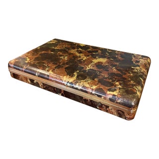 Vintage Mid-Century Jewelry Case With Gold Velvet-Like Interior and Patterned Exterior For Sale