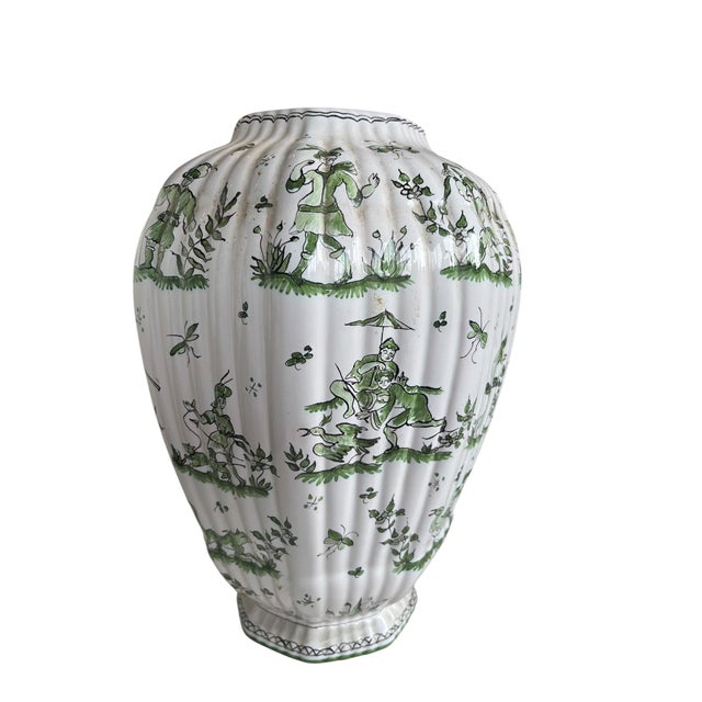 Moustiers Green and White Vase With Lid For Sale - Image 4 of 5