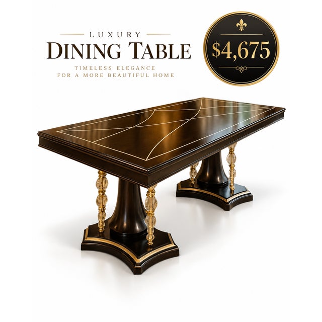 A dramatic statement piece for an elevated dining space, this luxury rectangular dining table pairs rich walnut tones with...