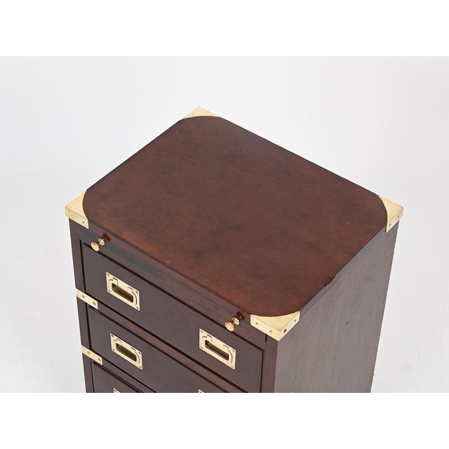 Campaign Style Nightstands in Wood and Brass, 1950, Set of 2 For Sale - Image 13 of 15