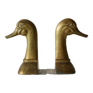 1970s Sarreid Spanish Extra Large Brass Duck Head Bookends- a Pair