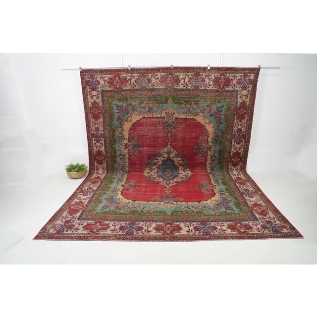 1970s Vintage Persian Handmade Wool 10x13 Red Area Rug For Sale - Image 4 of 11
