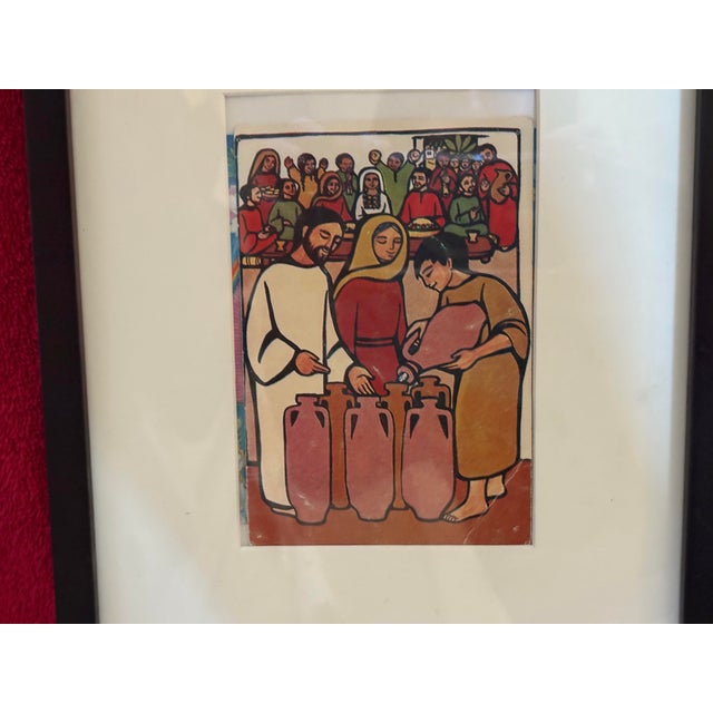 Illustration Religious Image of Jesus and Mary at the Cana Wedding. Printed in Mexico 1970s. Illustration Made Circa 1960s. For Sale - Image 3 of 3