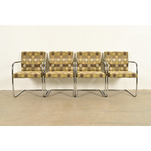 An exceptional set of four Mid-Century Modern "Brno" style tubular cantilever lounge chairs or club chairs In the manner...