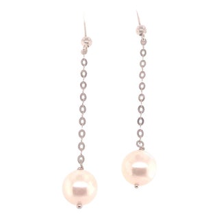 Fine Quality Japanese Akoya Pearl Earrings set in14k Gold 8.44 mm Certified For Sale