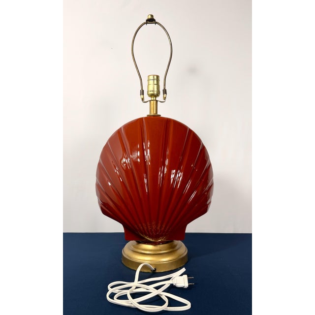 Oxblood Red 1980s Postmodern Sculptural Reverse Painted Glass Clamshell Shaped Table Lamp For Sale - Image 8 of 9