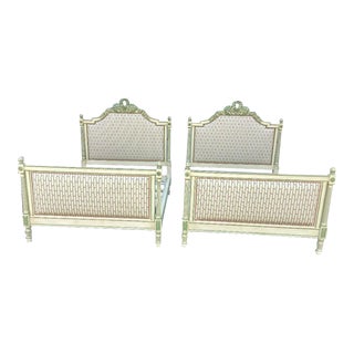 Mid 20th Century Pair of Custom Parisian Louis XVI Style Painted Full Size Bedframes For Sale