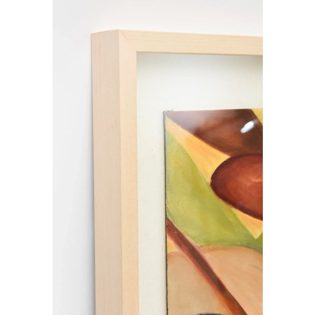 Vintage Cubist Style Abstract Acrylic Painting Custom Museum Framed 1960's Greens, Charcoal, Orange, Rust, Black Yellow For Sale - Image 4 of 10