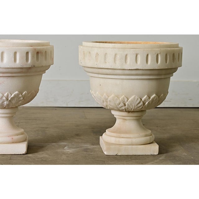 Portuguese 19th Century Pair of Carved Alabaster Urns For Sale - Image 4 of 10
