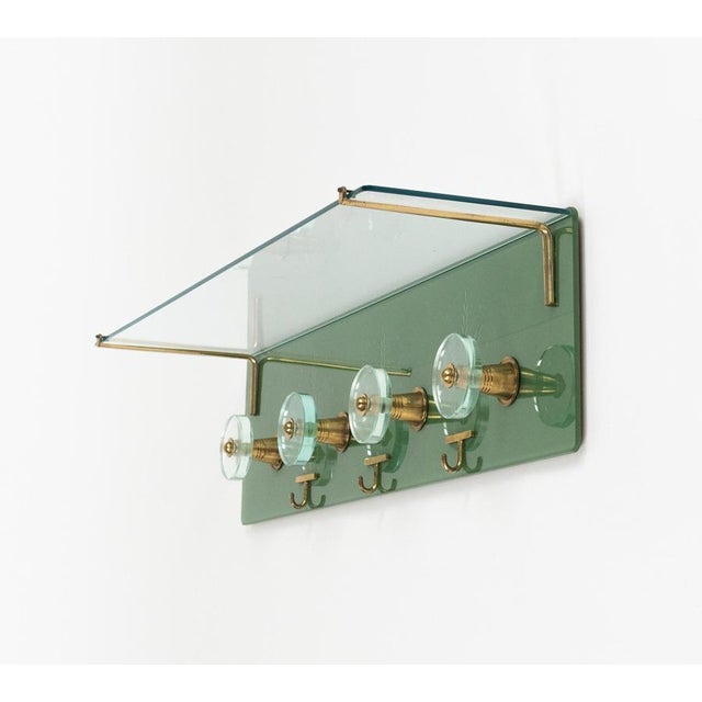 Mid-Century Coat Rack Shelf in Glass and Brass attributed to Cristal Arte, Italy, 1950s For Sale - Image 9 of 17