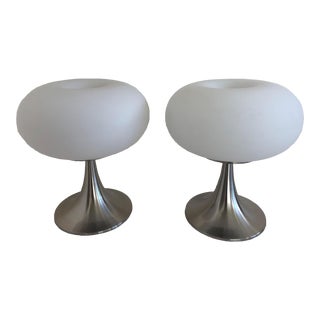 1990s Space Age Mushroom Touch On-Off Dimmer Table Lamps - a Pair For Sale