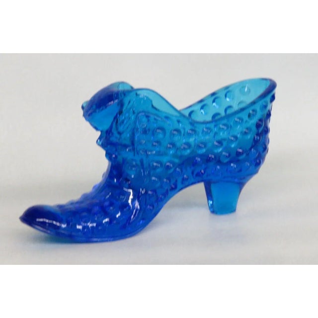 Fenton Blue Hobnail Cat Head Victorian Glass Slipper Shoe Figurine For Sale - Image 12 of 12