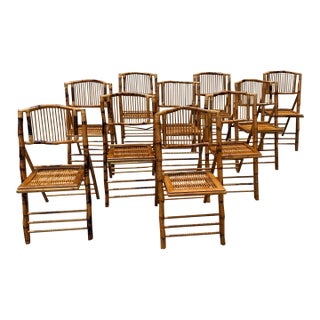 1970s Set of 8 Campaign Bamboo Tortoiseshell Folding Chairs For Sale