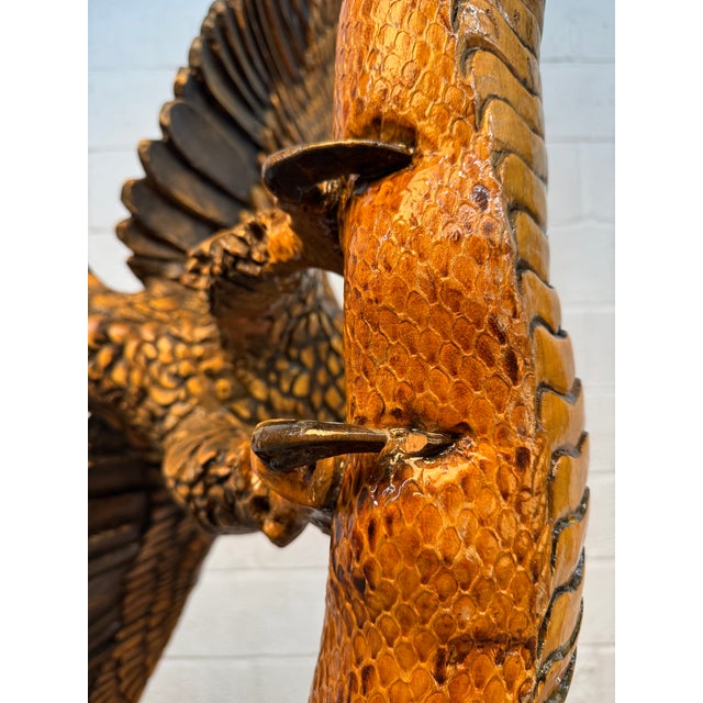 Hand-Carved Eagle & Serpent Wood Sculpture For Sale - Image 11 of 17