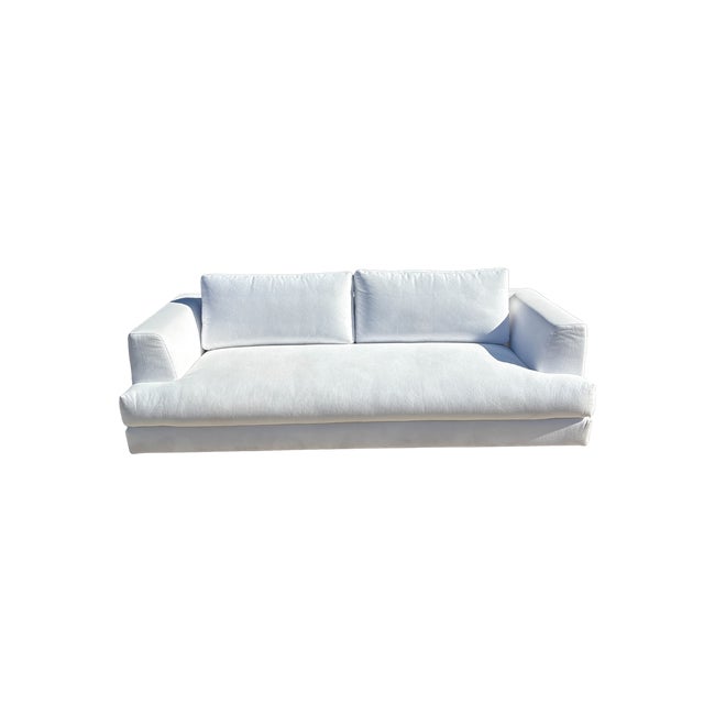 Rh Monza Bench-Cushion Sofa – 8’ Luxe Depth in White Performance Linen Weave (Made in Italy) For Sale - Image 12 of 15