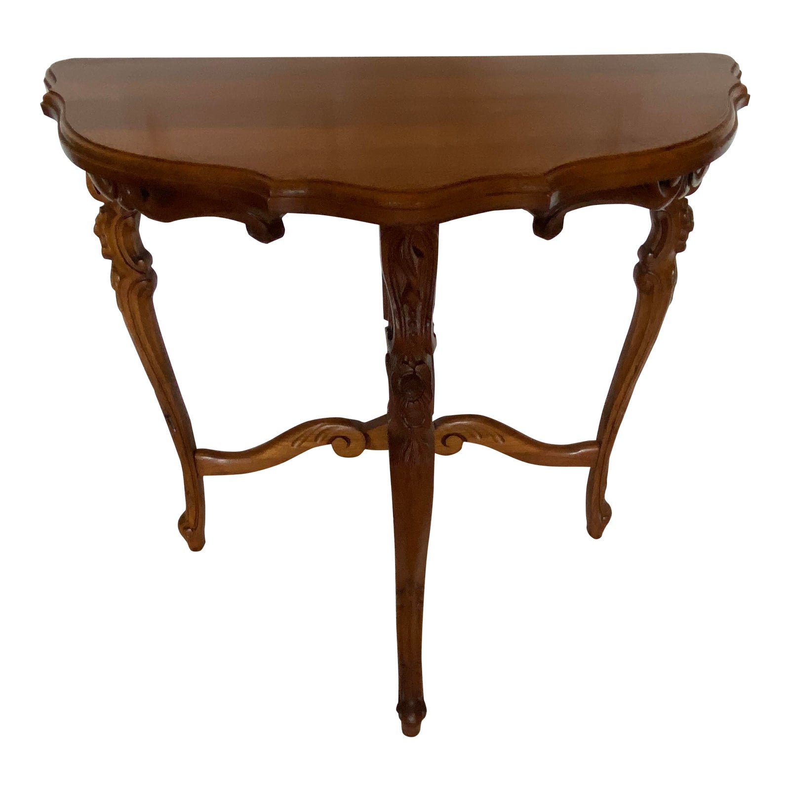 Vintage Wood Carved Half Moon Table | Chairish