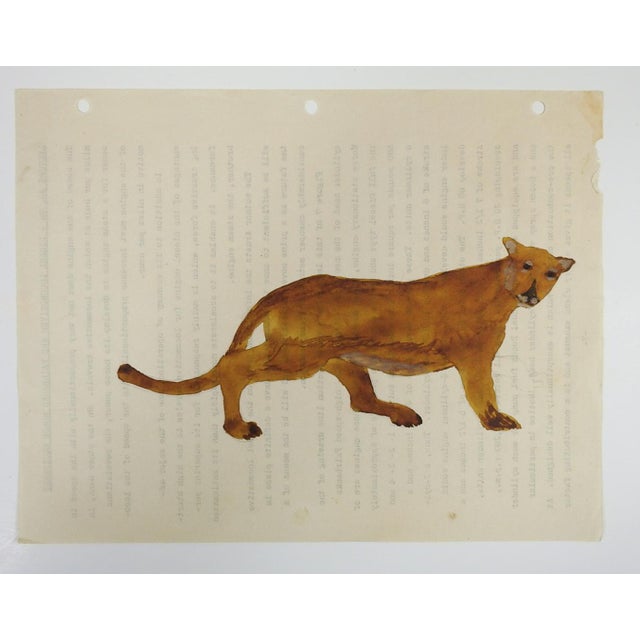 Rustic 1940s Outsider Folk Art Mountain Lion Cougar Watercolor Painting For Sale - Image 3 of 3