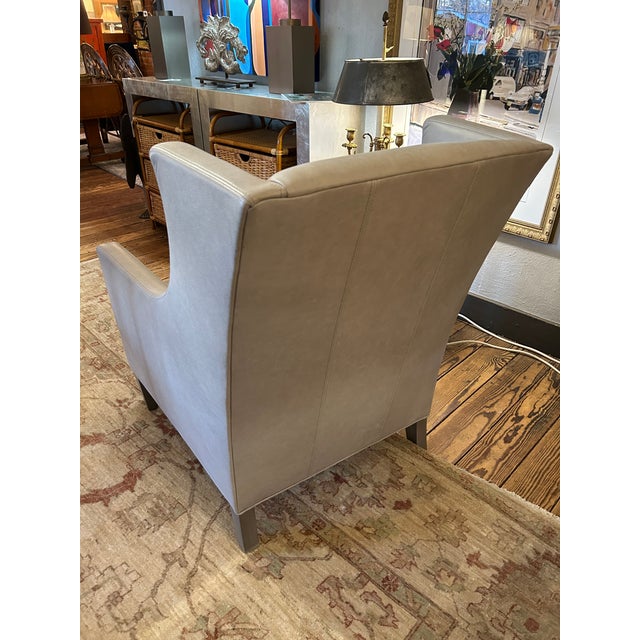 2020s Lee Industries Gray Leather Custom Club Chair For Sale - Image 5 of 11
