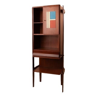 Mid-Century Architectural Auxiliary Cabinet with Secretary and Geometric Inlay, 1960s For Sale
