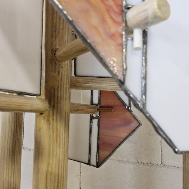 Vintage Hand-Made Japandi Light with Stained Glass Shade, 1960s For Sale - Image 13 of 18