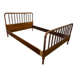 Antique Jenny Lind Spool Bobbin Full Bed Frame Brown Headboard For Sale