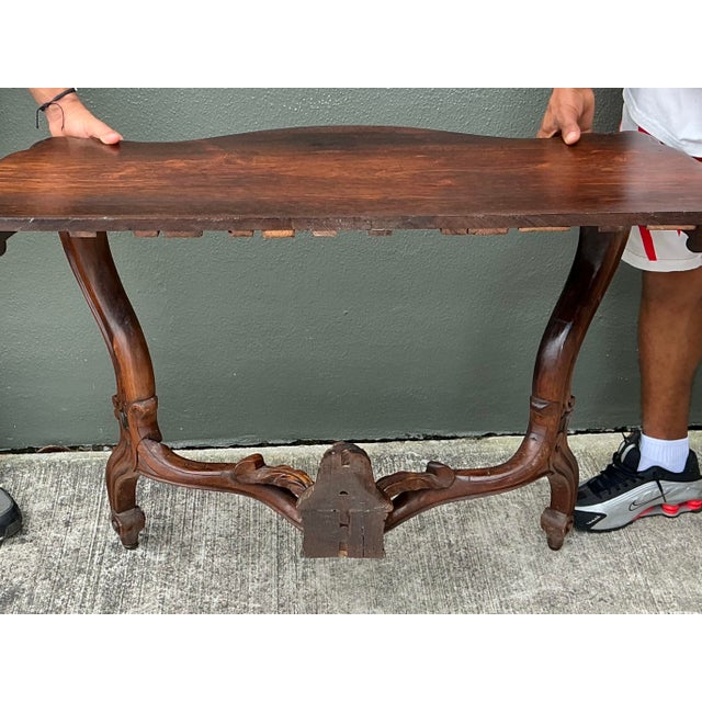 Vintage Hand Carved Demilune Wall Mount Console Table For Sale In West Palm - Image 6 of 12