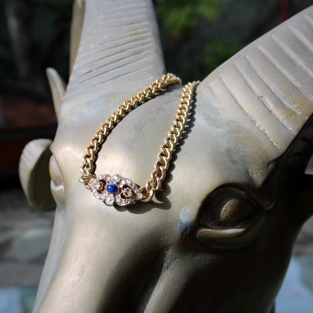 Late 19th Century Victorian 14k Gold Curb Link Diamond and Sapphire Necklace For Sale - Image 12 of 12